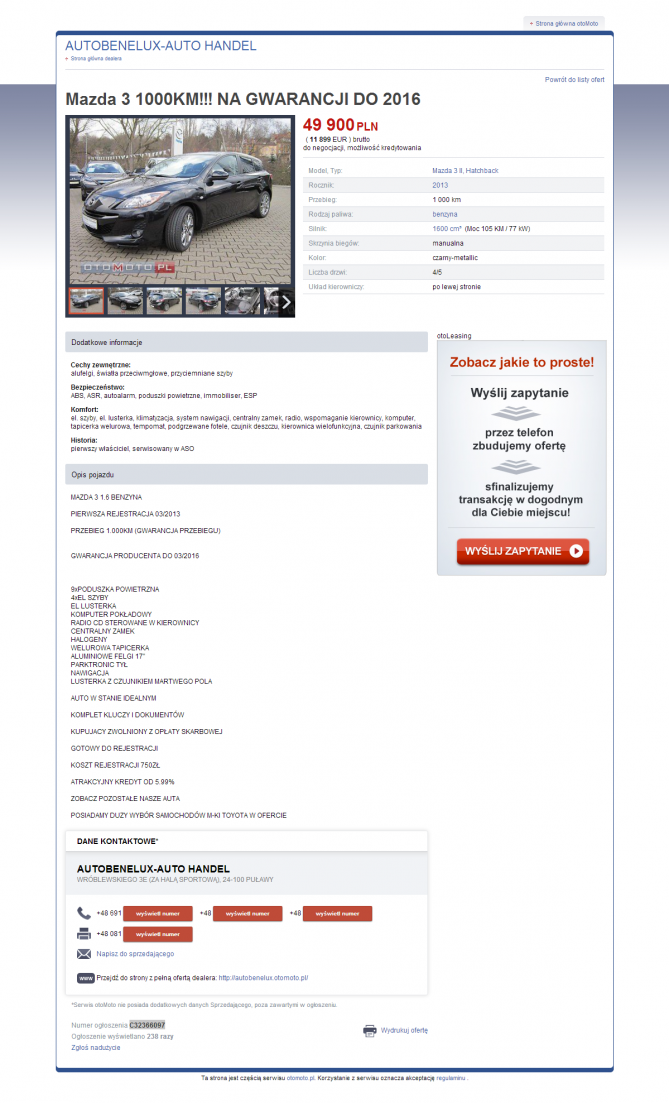 AUTOBENELUX AUTO HANDEL  Mazda 3 1000KM    NA GWARANCJI DO 2016   otoMoto.pl.png